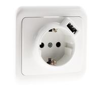 Zenitech Antaria Prise Schuko 16 A + USB A, Blanc | Appareillage de prise - montage encastré Schuko 16 A + USB A, blanche, Antaria, Type F : prise Schuko avec contacts de terre