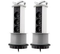 Zenitech - Bloc 3 Prises Escamotable 16A 2P+T - Câblé HO5VV-F 3G1 - Gris - Longueur 1,60m - Prises Cachées pour Optimisation de l'espace - Couvercle et Cadre Décoratif - Idéal Bureau et Maison