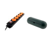 Zenitech Bloc étanche IP44 5 Prises 16A 2P+T avec clapets et Interrupteur Câble HO5RRF 3G1 de 1,5m & Boîtier de Protection pour prolongateur Jardin IP54 - Vert - Zenitech