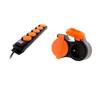 Zenitech Bloc étanche IP44 5 Prises 16A 2P+T avec clapets et Interrupteur Câble HO5RRF 3G1 de 1,5m & Bliplite pour extérieur étanche IP44 2P+T avec accroche - Zenitech