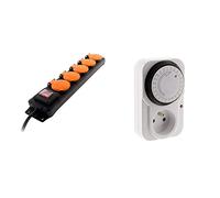 Zenitech Bloc étanche IP44 5 prises 16A 2P+T avec clapets et interrupteur Câble HO5RRF 3G1 de 1,5m & Otio Programmateur journalier mécanique inter. Voyant 3680 W