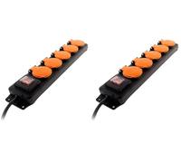 Zenitech - Bloc étanche IP44 5 Prises 16A 2P+T avec clapets et Interrupteur - Câble HO5RRF 3G1mm² 1,5m - Noir (Lot de 2)