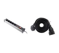 Zenitech Bloc parafoudre 5X 16A avec Interrupteur Noir & Prolongateur 16A 2P+T HO5VV-F 3G1,5mm² Noir 3m - Zenitech