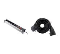 Zenitech Bloc parafoudre 5X 16A avec Interrupteur Noir & Prolongateur 16A 2P+T HO5VV-F 3G1,5mm² Noir 5m