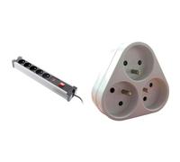 Zenitech Bloc parafoudre 5X 16A avec Interrupteur Noir & Triplite 3X 16A Triangulaire - Blanc - Zenitech