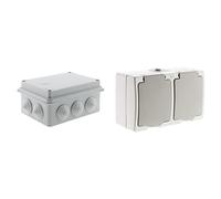 Zenitech - Boîte de Dérivation Étanche IP54 à Visser 1/4 de Tour 150x110x70 mm + Double Prise 2P+T 16A IP54 Akya - pour Installation Extérieure ou Milieu Humide