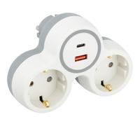 Zenitech Boléa Biplite Schuko 16 A + USB-A/C 20 W | 2 sorties Schuko 16 A + USB-A et USB-C 20W, Blanc/Gris, Bolea, Type F : prise Schuko avec contacts de terre