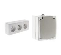 Zenitech - Coffret 2 Prises Électriques 16A : Triple en Saillie Blanc Vulco + Prise 2P+T Gris Clair IP54 Akya pour Installations Combinées avec Caractéristiques Distinctes et Haute Performance