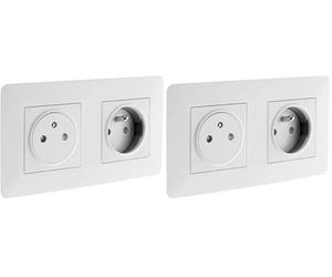 Zenitech Double Prise affleurante 2P+T 16A livrée avec boîte d'encastrement - Blanche - Artezo (Lot de 2)