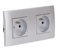 Double prise encastrée + plaque de finition Kalya - Argent - Zenitech