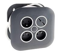 Zenitech Enrouleur 3 Prises 2P+T + 2 USB - 7 m - Noir | Câblage et alimentation - rallonge sur tambour domestique 3 x 2P+T + 2xUSB, 7 m, noire, Type E : prise française avec terre