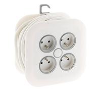 Zenitech - Enrouleur domestique 4x16A 2P+T, fiche extraplate 3G1mm², 7 m, blanc