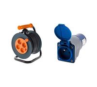 Zenitech Enrouleur 4 prises 16A câble 3G1,5 mm² 20m & Adaptateur compact sans câble Femelle 16A 2P+T en Mâle CEE17 pour CAMPING, NAUTISME…