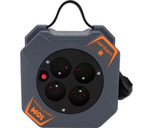 Zenitech Enrouleur compact multiprise 4 prises secteur 16A avec coupe circuit - Câble de 10 m - Noir