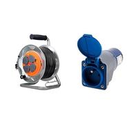 Zenitech Enrouleur de chantier IP44 4 prises 16A 3G2,5mm² 25m & Adaptateur compact sans câble Femelle 16A 2P+T en Mâle CEE17 pour CAMPING, NAUTISME…