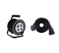 Zenitech Enrouleur HO5VV F 4 prises 3G1,5 25m + coupe circuit & Prolongateur 16A 2P+T HO5VV F 3G1,5mm² Noir 3m