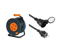 Zenitech Enrouleur HO5VV F 4 prises 3G1,5 40m + coupe circuit & Electraline 200122 Rallonge Prolongateur électrique IP44 Profesionnelle étanche 10 m Noir - Section 3G1,5 mm²