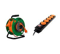 Zenitech-Enrouleur jardin étanche IP44 câble orange 3G1,5 mm² 32+3m avec prise 16A 2P+Terre à clapet & Bloc étanche IP44 5 prises 16A 2P+T avec clapets et interrupteur Câble HO5RRF 3G1 de 1,5m