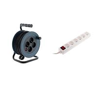 Zenitech Enrouleur ménager 15m 3G1 mm² Gris & Bloc 6 prises 16A 2P+T avec interrupteur blanc
