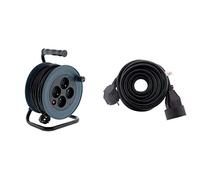 Zenitech Enrouleur ménager 15m 3G1 mm² Gris & Prolongateur 16A 2P+T HO5VV F 3G1,5mm² Noir 3m