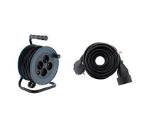 Zenitech Enrouleur ménager 15m 3G1 mm² Gris & Prolongateur 16A 2P+T HO5VV-F 3G1,5mm² Noir 5m