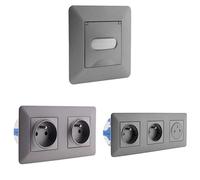 Zenitech - Interrupteur Automatique Compatible LED + Doubles prises 2P+T 16A livrée avec boîte d'encastrement + Triple Prise affleurante 2P+T 16A livrée avec boîte d'encastrement - Titanium - Artezo