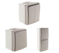 Zenitech - Interrupteur Va-et-Vient Double + Bouton Poussoir + Va et Vient et Prise 16A 2P+T - étanches IP55 - Gris - Orok