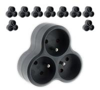 Zenitech Lot de 10 multiprises triplites triangulaires 16 A | Bloc électrique - conditionnement de 10 multiprises triplites triangulaires 16 A, noire, Type E : prise française avec terre
