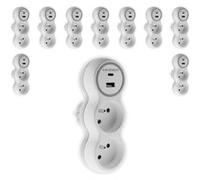 Zenitech - Lot de 10 prises 2x16A + 2 ports USB A/C - Blanc et Gris - Bolea G