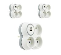 Zenitech - Lot de 3 Multiprises Triplites 16A + 2 Ports USB - Protection Disjoncteur Intégrée - Blanc - Recharge Simultanée pour Appareils Mobiles et Secteur - Construction Robuste