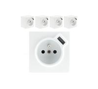 Zenitech - Lot de 5 prises saillie 2P+T + USB 2,4A - blanc