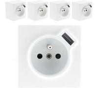 Zenitech - Lot de 5 prises saillie 2P+T + USB 2,4A - blanc G