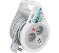 Zenitech Mini enrouleurs 2 prises 16A + 2 USB - Gris