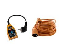 Zenitech - Multimetrix Testeur de Prise et Disjoncteur Différentiel 230V avec Détection Phase Terre Neutre + Prolongateur Jardin 16A HO5VV-F 3G1,5mm² 25m 2P+Terre - Orange