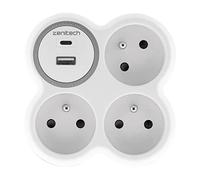 Zenitech Multiprise murale Bloc de 3 prises secteur + 1 prise Chargeur USB-A + 1 USB-C BOLEA - Triplite 16A blanche
