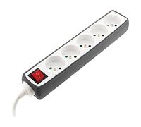 Zenitech Multiprise 5 Prises 16A 2P+T avec Interrupteur 1,5m de Câble Gris | Housse Silicone Anti-Choc, Protection Surtension, 1,5m de Câble, Conforme CE, Gris, Installation Simple, Contact de Terre