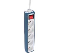 Zenitech Multiprise, 5 Prises 2P+T 16 A, Interrupteur, 1 m, Bleu Canard | 5 prises 2P+T 16 A, cordon 1 m, interrupteur, coloris bleu canard