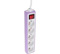 Zenitech Multiprise, 5 Prises 2P+T 16 A, Interrupteur, 1 m, Violet | 5 prises 2P+T 16 A, cordon 1 m, interrupteur, coloris violet