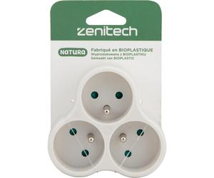 Zenitech Multiprise murale Bloc 3 prises secteur disposées en triangle 16A Natura - Conception Bioplastique - Triplite Blanche