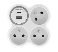 Zenitech Multiprise murale Bloc de 3 prises secteur + 1 prise Chargeur USB-A + 1 USB-C BOLEA - Triplite 16A blanche