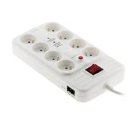 Zenitech Multiprise parafoudre 8 prises secteur 16A + Prise TV / TNT / Tel / ADSL - Avec interrupteur lumineux - Blanche