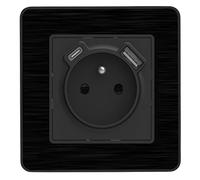 Zenitech - Prise 2P+T 16A USB A + USB-C 2,4A complet - métal Noir brossé Kouro Noir G