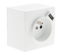 Prise saillie 2P+T + USB 2,4A - blanc - Zenitech