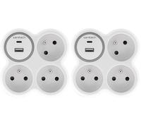 Zenitech - Prise 3x16A + 2 Ports USB A/C - Blanc et Gris - Bolea (Lot de 2)
