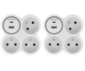 Zenitech - Prise 3x16A + 2 Ports USB A/C - Blanc et Gris - Bolea (Lot de 2)