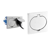 Zenitech - Prise de Sol 16A 2P+T Double - Aluminium Brossé - IP55 - Clapet Aimanté - Câblage Rapide - Fixation Vis - Boîte encastrement - Joints Étanchéité - Terrasse/Bureau