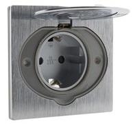 Zenitech Prise de Sol 16A Schuko Finition alu brossé - IP44 avec boîte d'installation