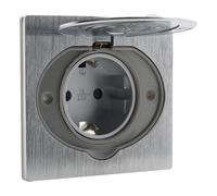 Zenitech Prise de Sol 16A Schuko Finition alu brossé - IP44 avec boîte d'installation