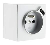 Zenitech Prise saillie 2P+T + USB 2,4 A Gris | Prise saillie 2 pôles + terre + USB 2,4 A, gris ; montage et connexion conforme, Type E : prise française avec terre