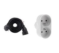Zenitech-Prolongateur 16A 2P+T HO5VV-F 3G1,5mm² Noir 5m & Biplite 16A façade - Blanc